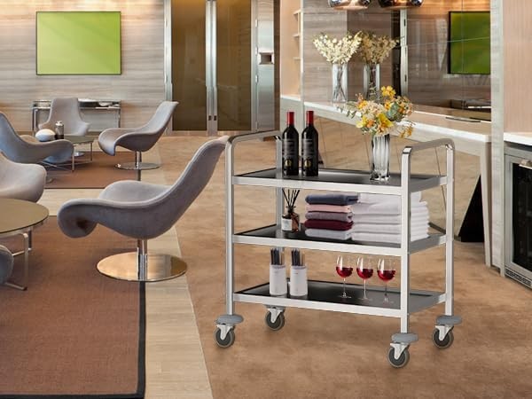 Stainless Steel Catering Trolley 3 Tier Utility Cart Locking Wheels