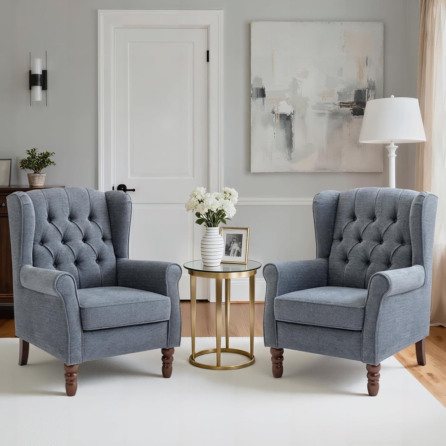 Mid‑Century Modern Wingback Accent Chair – Dark Blue Upholstered Armchair