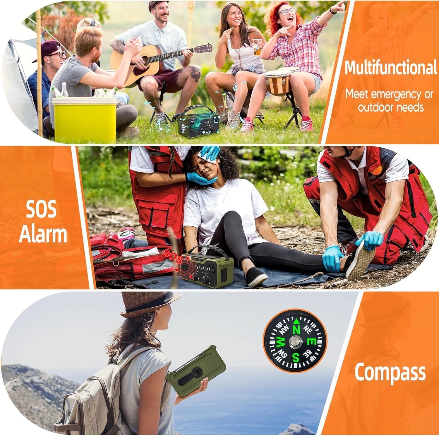 27000mAh Emergency Wind Up Radio, Solar FM AM, SOS Alarm & Flashlight