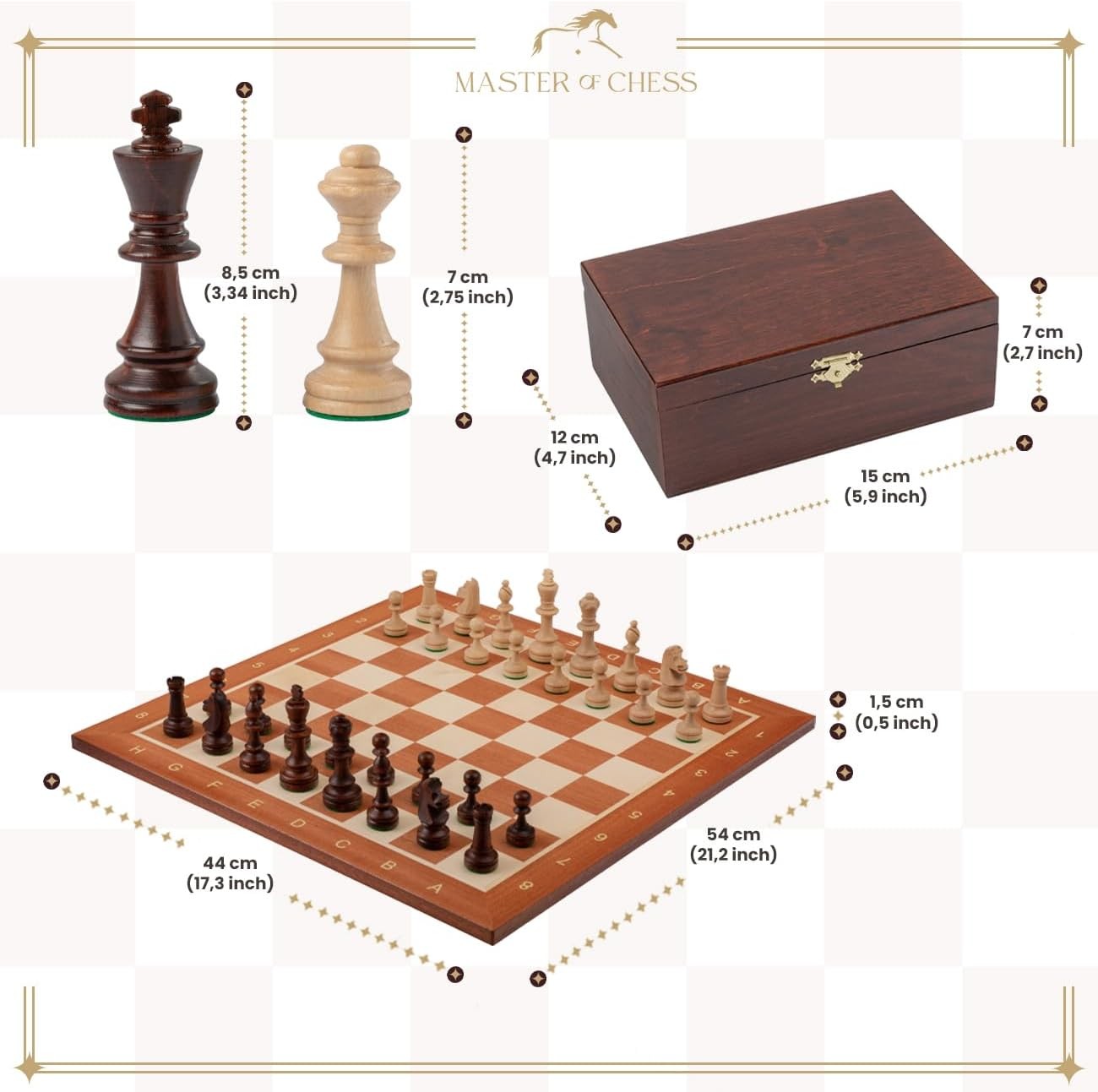 40cm Tournament Wooden Chess Set | Weighted Staunton Pieces | Luxury Inlaid Boar