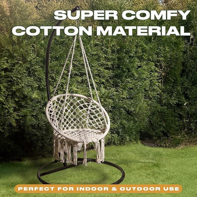 Luxury Hanging Egg Chair with Stand Indoor Outdoor Swing Seat Cream Hammock