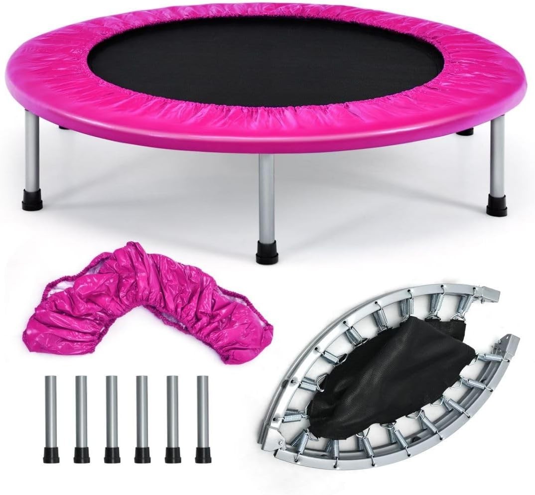38'' Mini Trampoline Foldable Fitness Rebounder Indoor Outdoor Pink