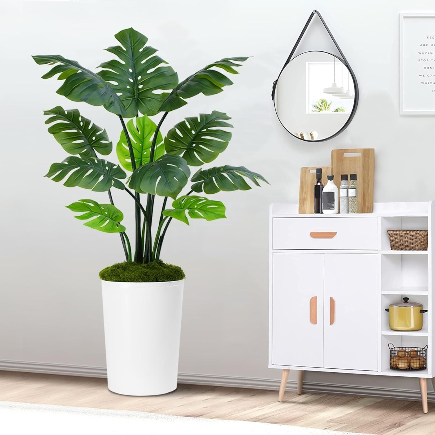 Monstera Deliciosa Plant 150cm Lifelike Indoor Potted Tropical Decor White Pot