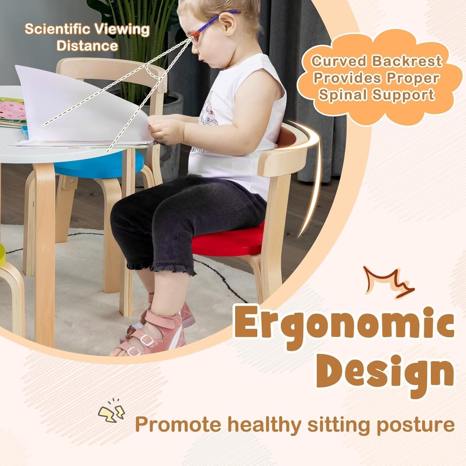 Kids Wooden Table & 4 Chairs Set Bright Colors Activity Desk for Playroom