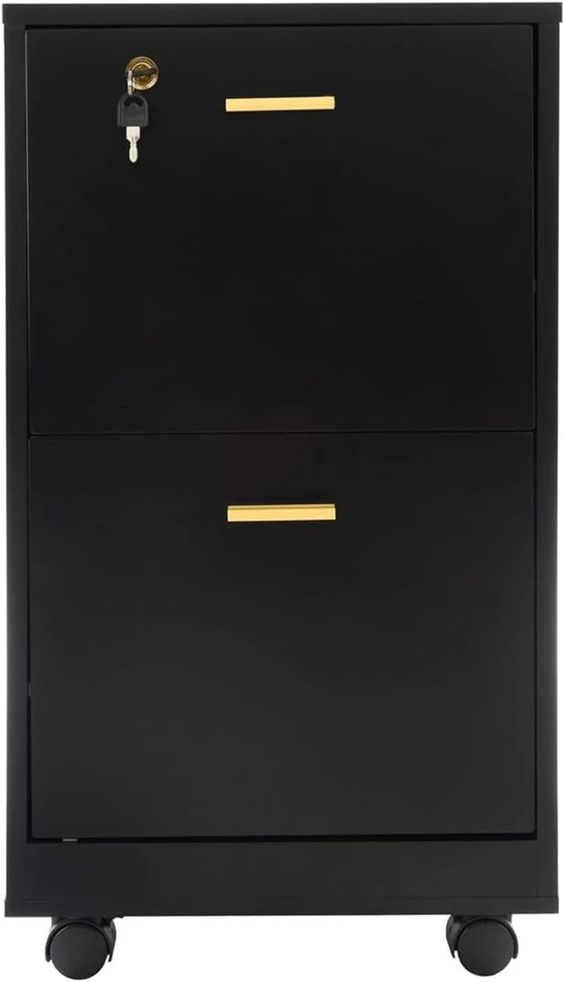 Black Locking 2 Drawer Rolling File Cabinet Vertical Under Desk Storage
