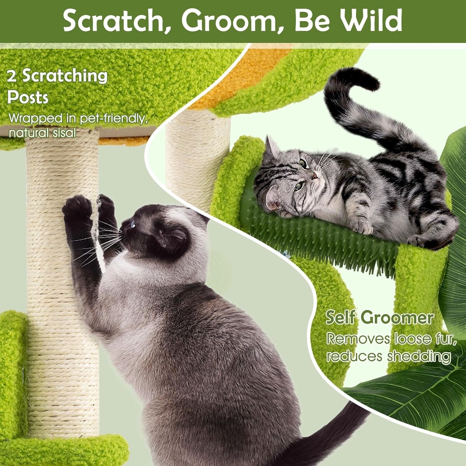 Green Palm Cat Tree Tower with Condo Perch Sisal Scratching Posts 79cm
