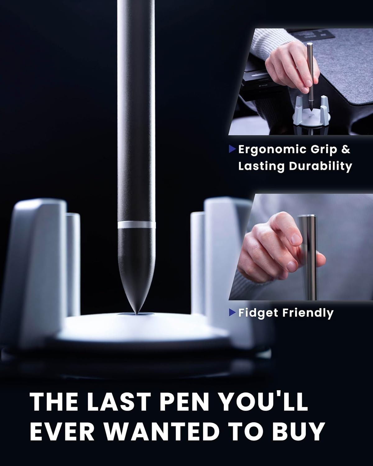 Hoverpen Ballpoint Pen Dark Gray Black Ink Fine Waterproof Refillable Model