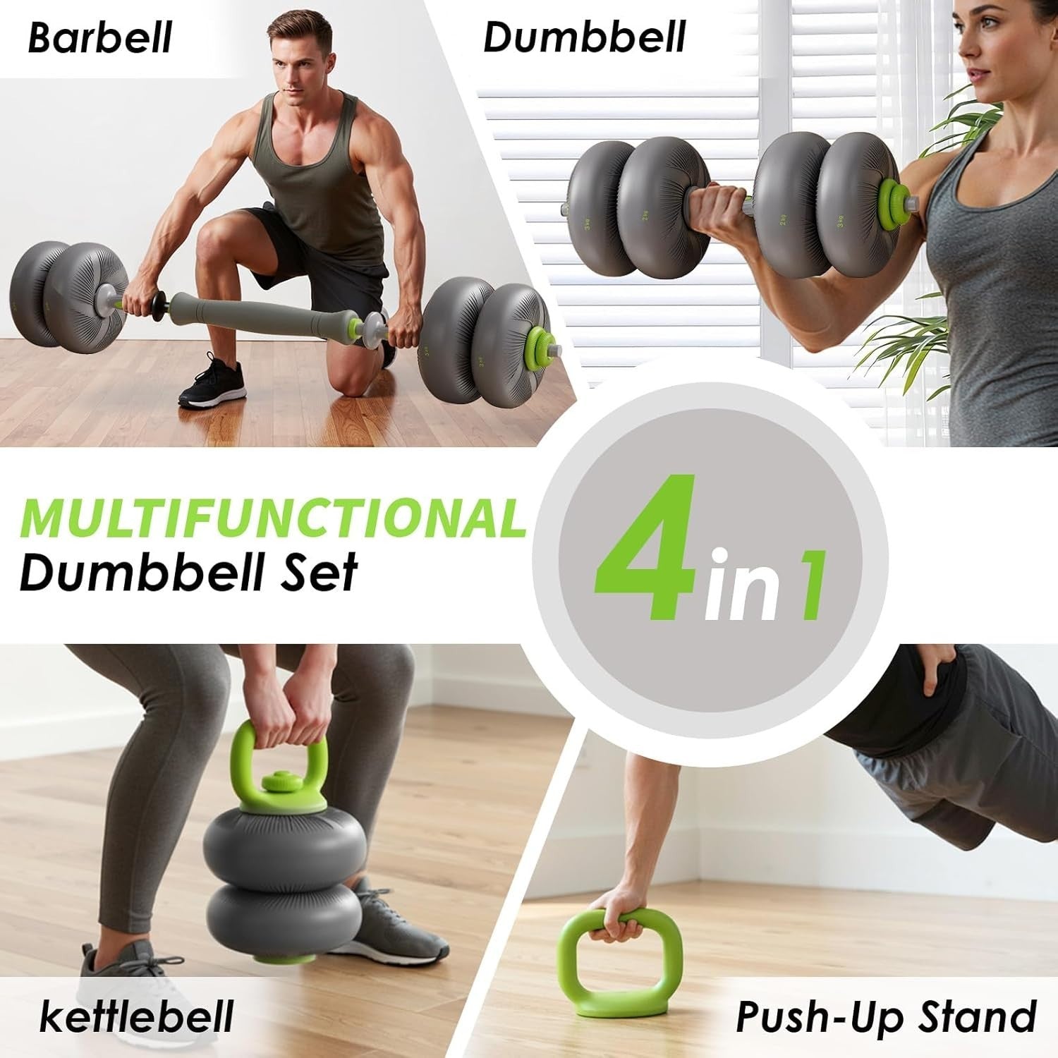 4-in-1 Adjustable Dumbbell Barbell Kettlebell Push Up Home Gym Set