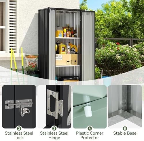 Aoxun 2.5×1.5ft Metal Garden Storage Cabinet Outdoor Vertical Shed Black