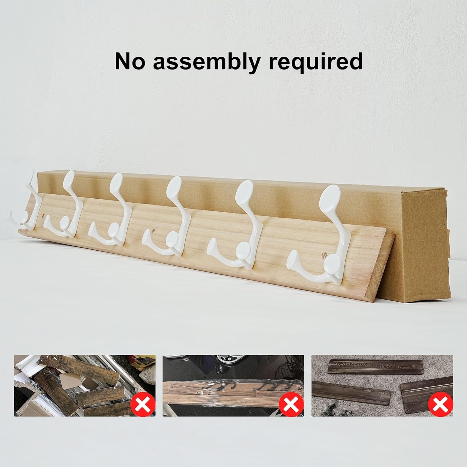 Natural Wood Wall Coat Rack 6 Triple Hooks | 99cm Modern Hanging Rail