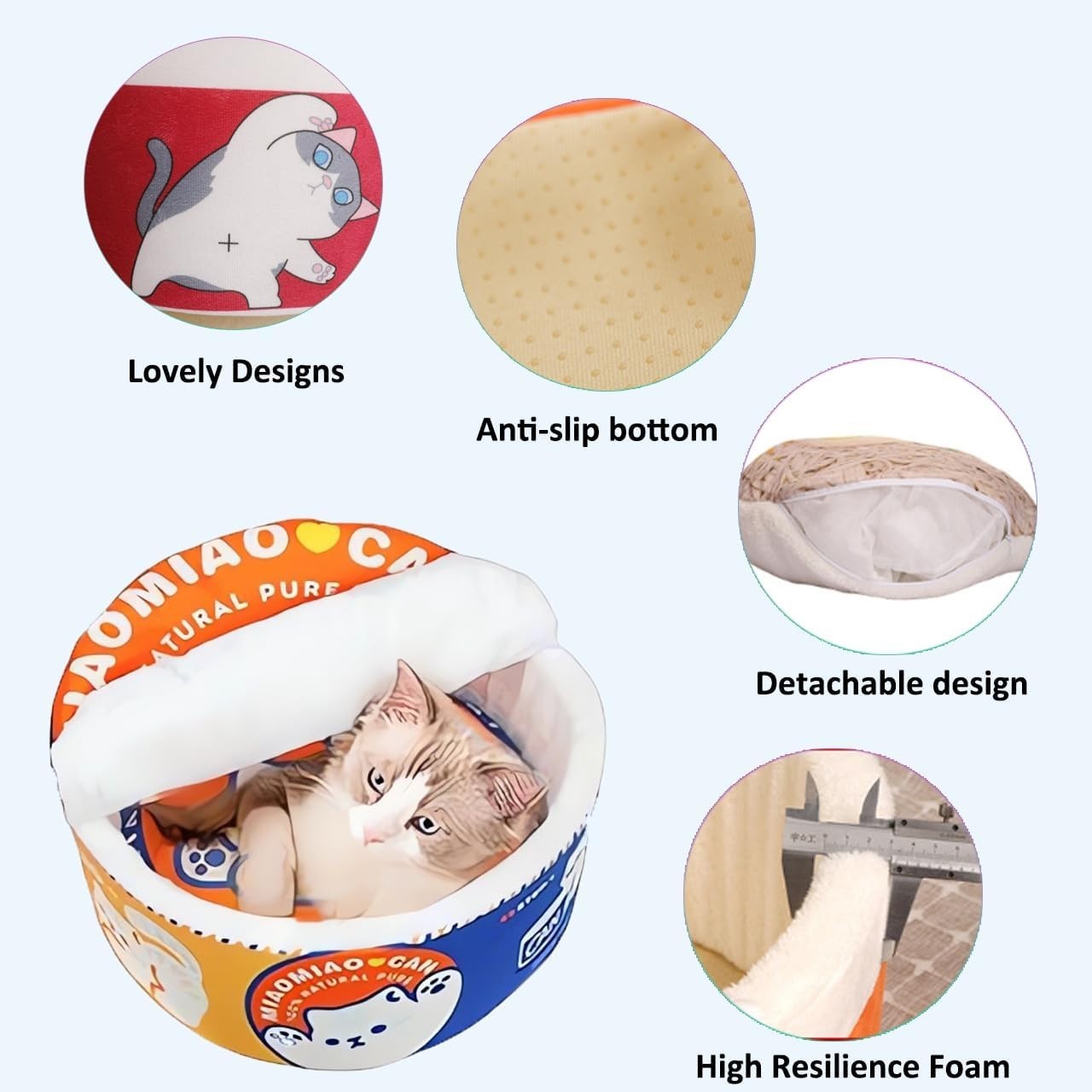 Cat Cave Bed Noodle Cup Warm Hideaway Pet House Non Slip Orange L