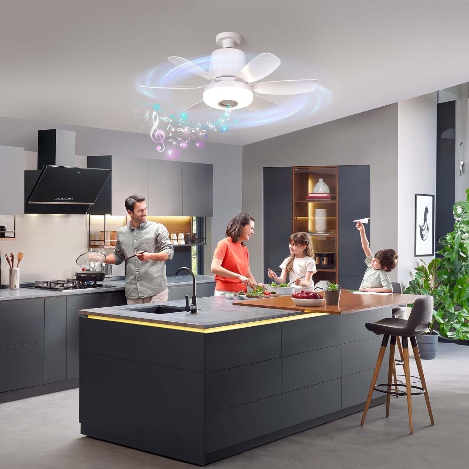 VIMAZ 32W Ceiling Fan with Lights, RGB Music, E27, 3-Speed, 6 Blades, Remote