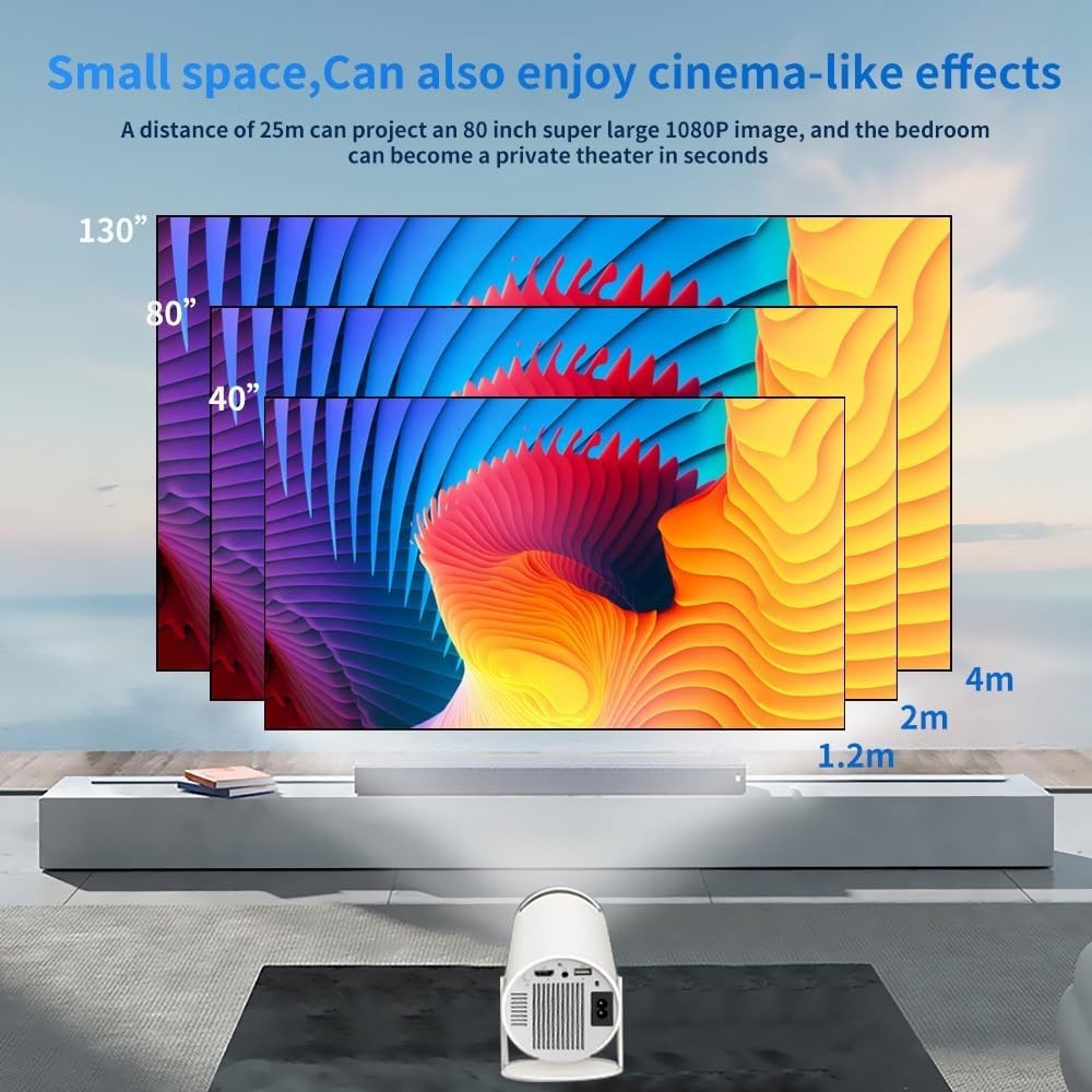 Smart Game Projector 1080P 4K WiFi 6 Bluetooth Android Auto Focus 180°