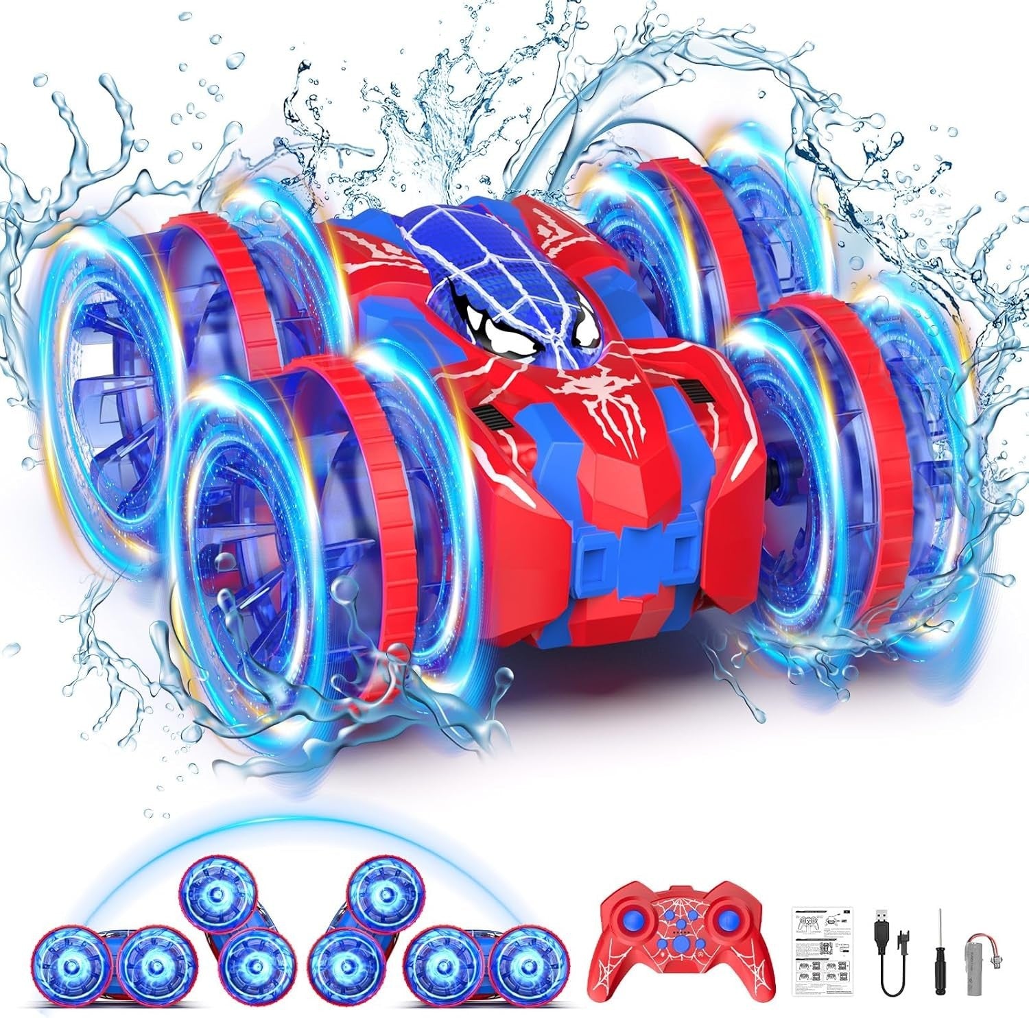 4WD Waterproof RC Stunt Car 360° Rotation Amphibious Remote Control Toy Kids