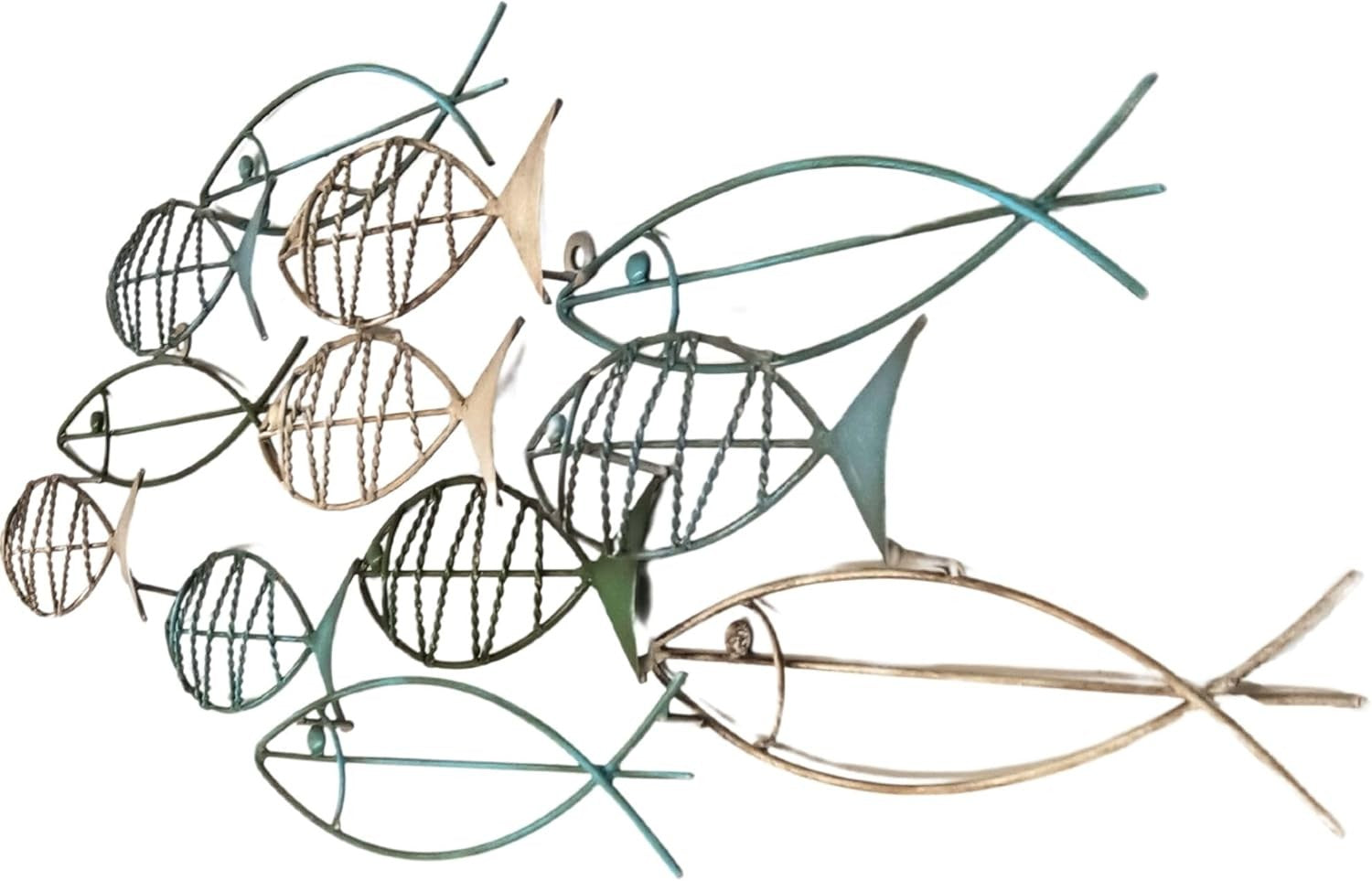 Metal Fish Wall Art Rustic Wire Shoal Sculpture Decor