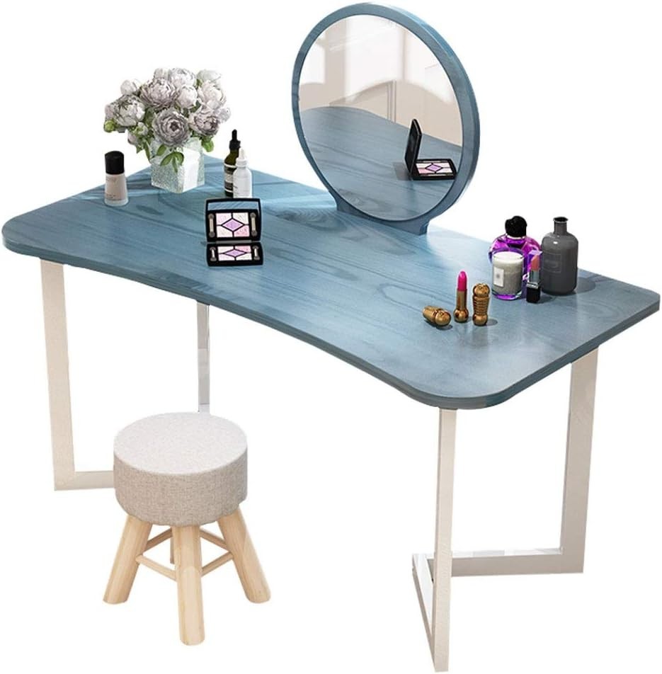 Dressing Table Stool Set Vanity Desk w/Mirror Storage Wood Steel Frame Makeup
