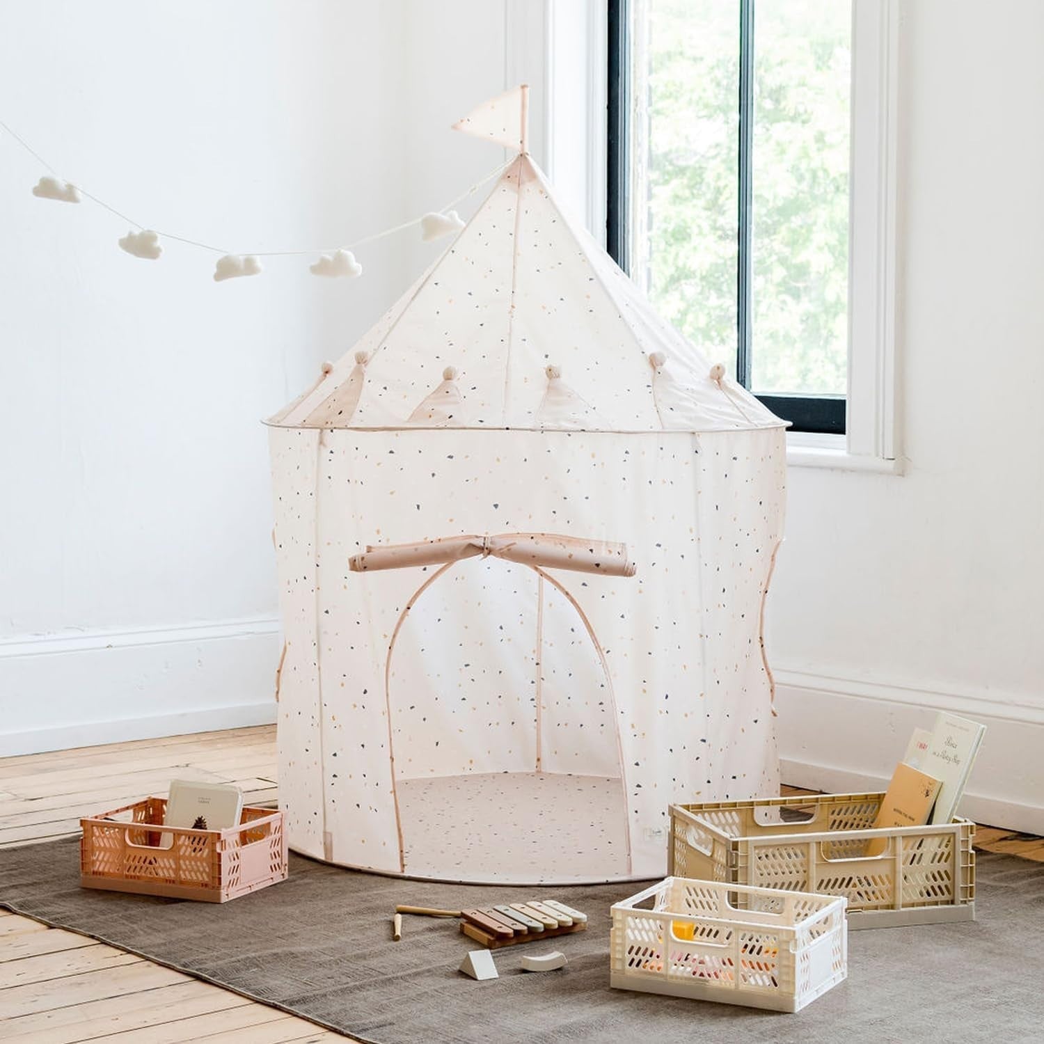 Beige Terrazzo Kids Indoor Play Tent Modern Pop Up Fort House