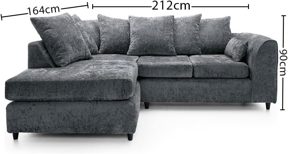 L Shape Corner Sofa 5 Seater – Right Hand Chaise Couch in Crushed Fabric