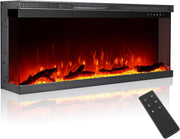 3-Sided Electric Fireplace 1800W Recessed Wall-Mount Flame Effect Black