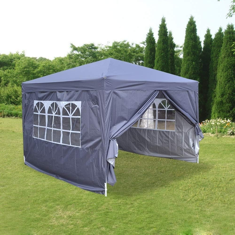 3x3M Grey Pop Up Gazebo With Sides Waterproof Outdoor Garden Party Tent Marquee