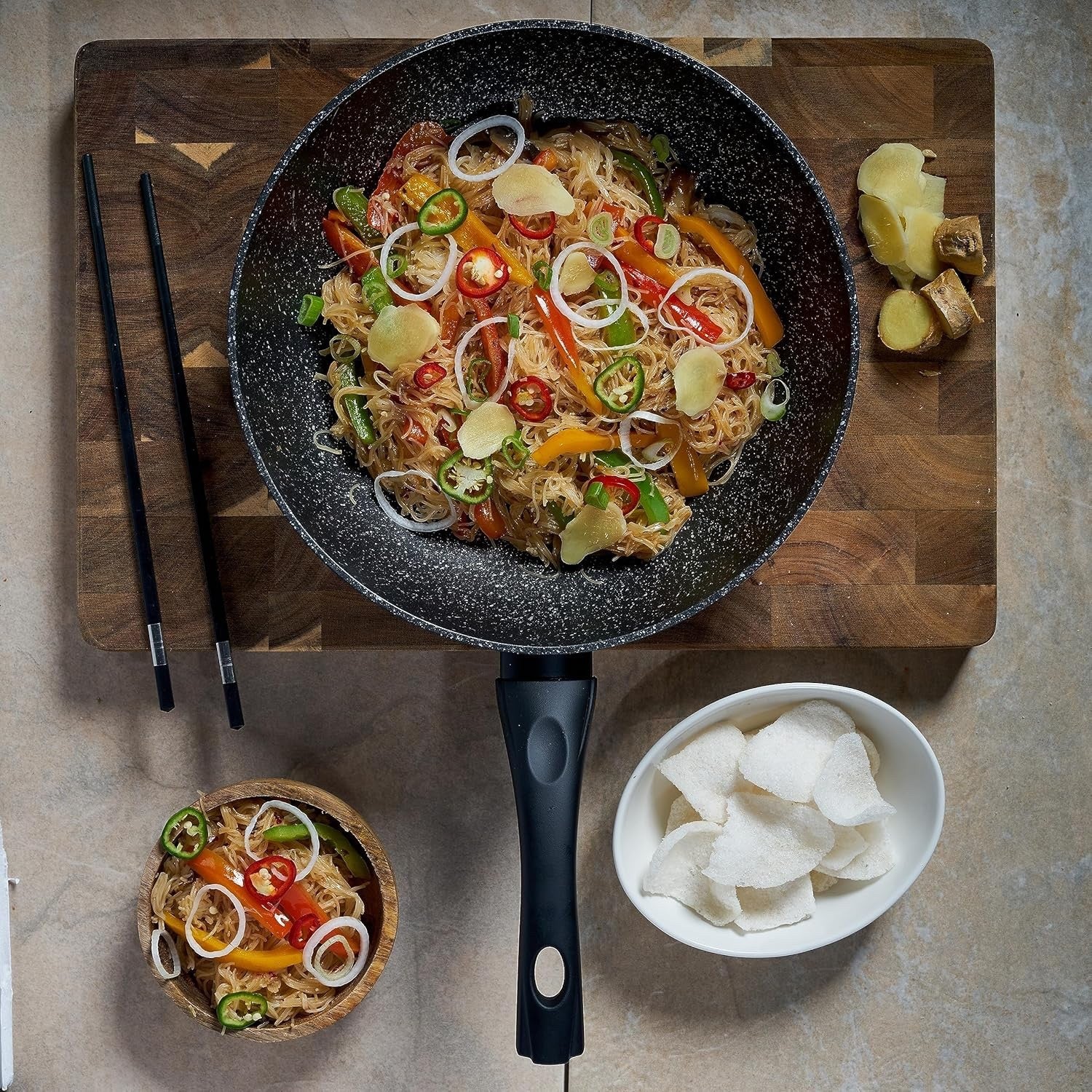 28cm Non Stick Black Marble Effect Induction Wok Pan with Cool Touch Handle