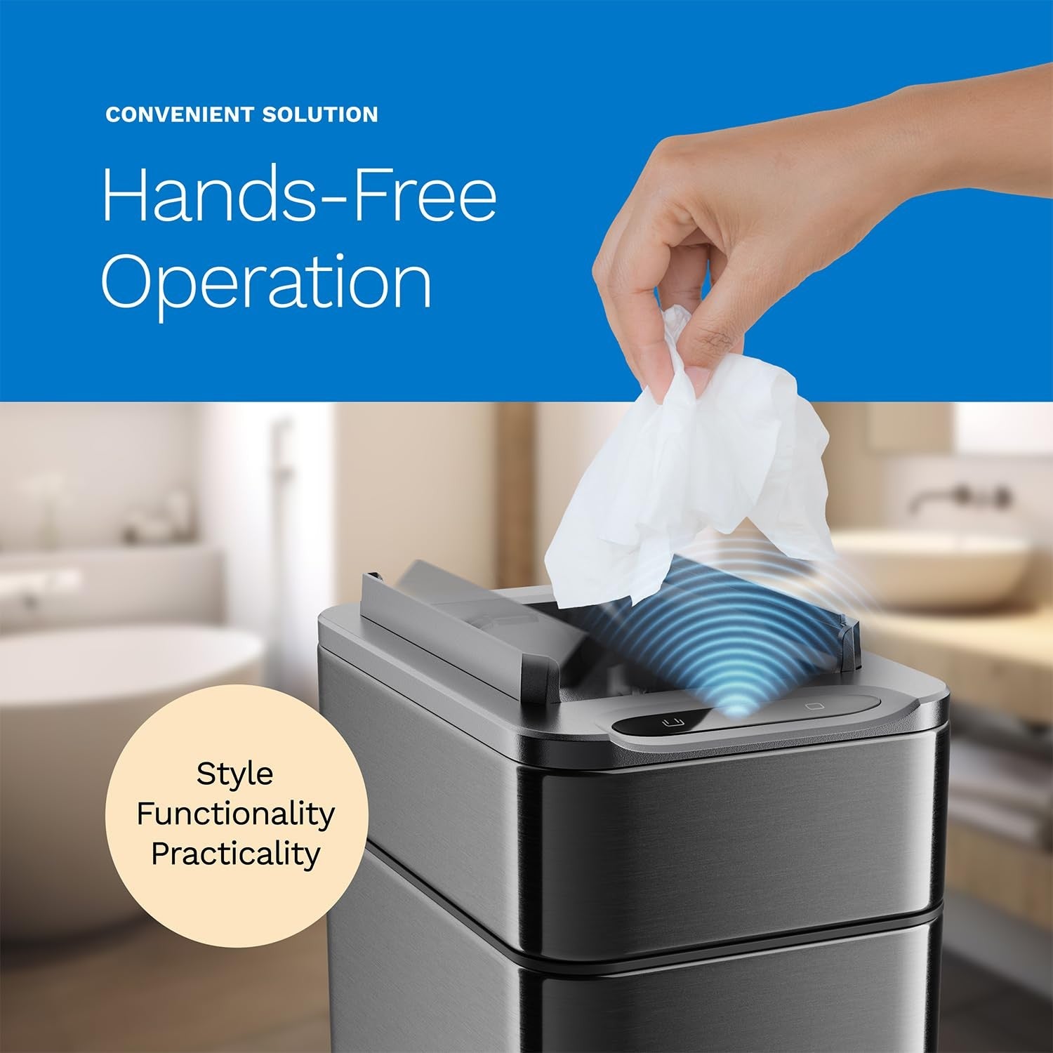 9L Touchless Bathroom Bin Sensor Butterfly Lid Dark Stainless