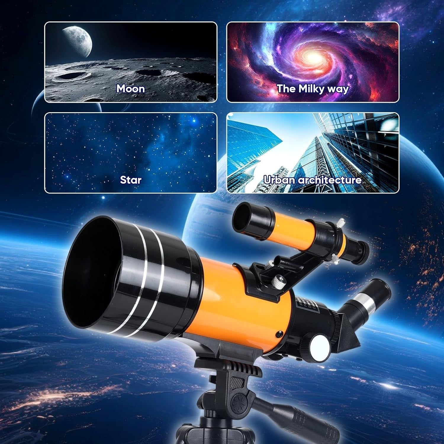 70mm Astronomy Refractor Telescope for Kids & Adults with Tripod - Yellow