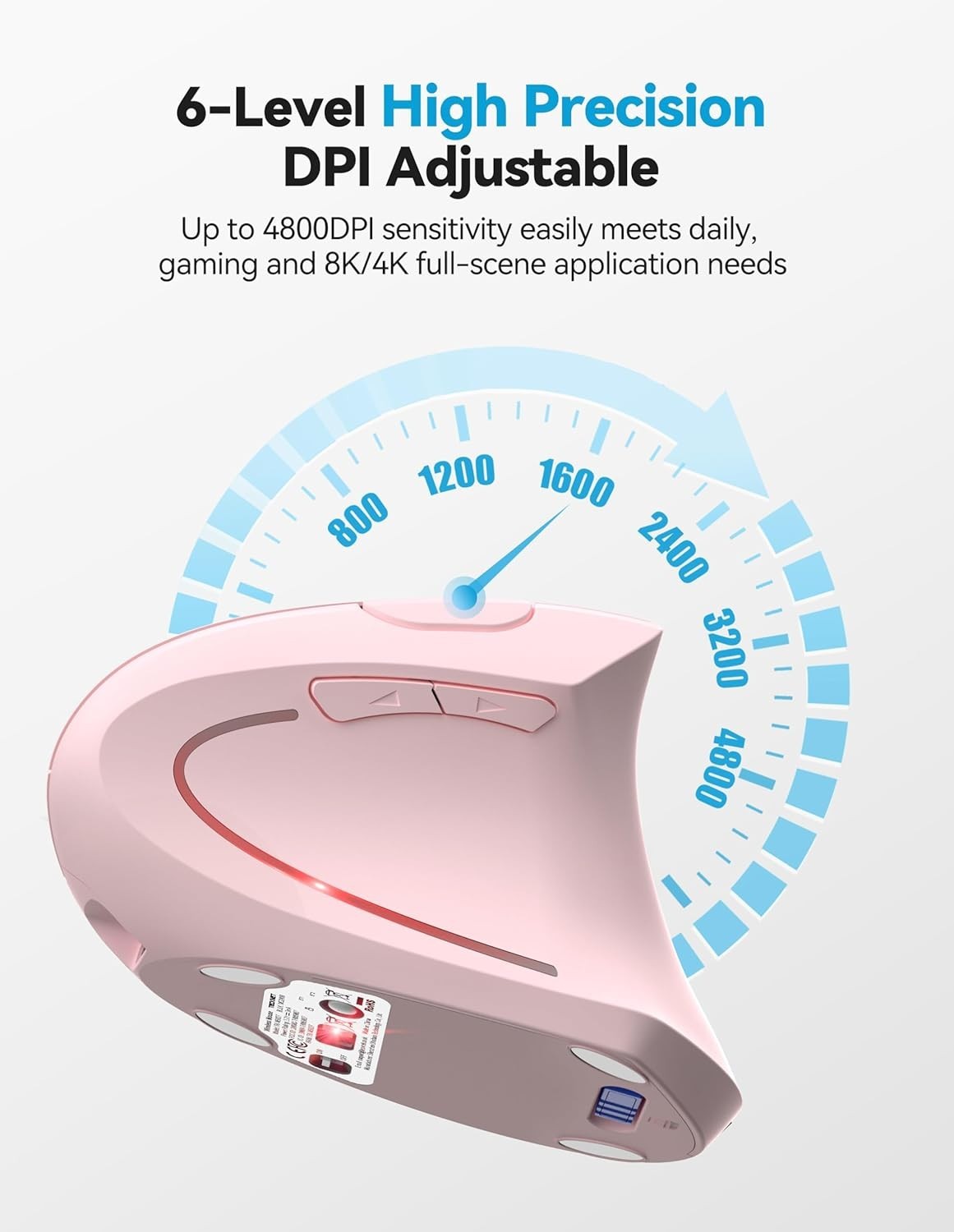 Pink Vertical Ergonomic Mouse Bluetooth Rechargeable 4800 DPI