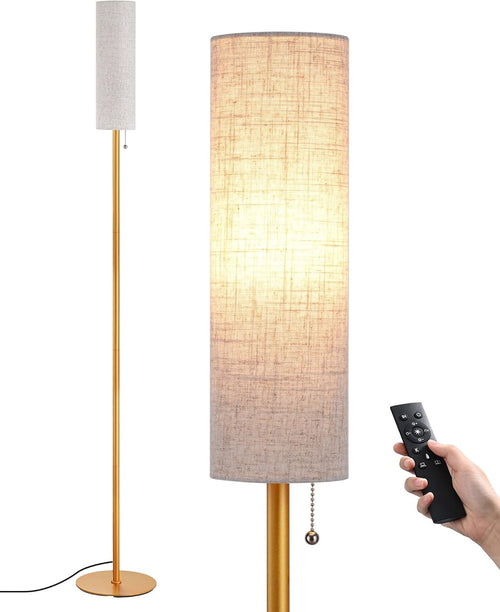Dimmable Floor Lamp Linen Shade Remote Control Tall Standing Light
