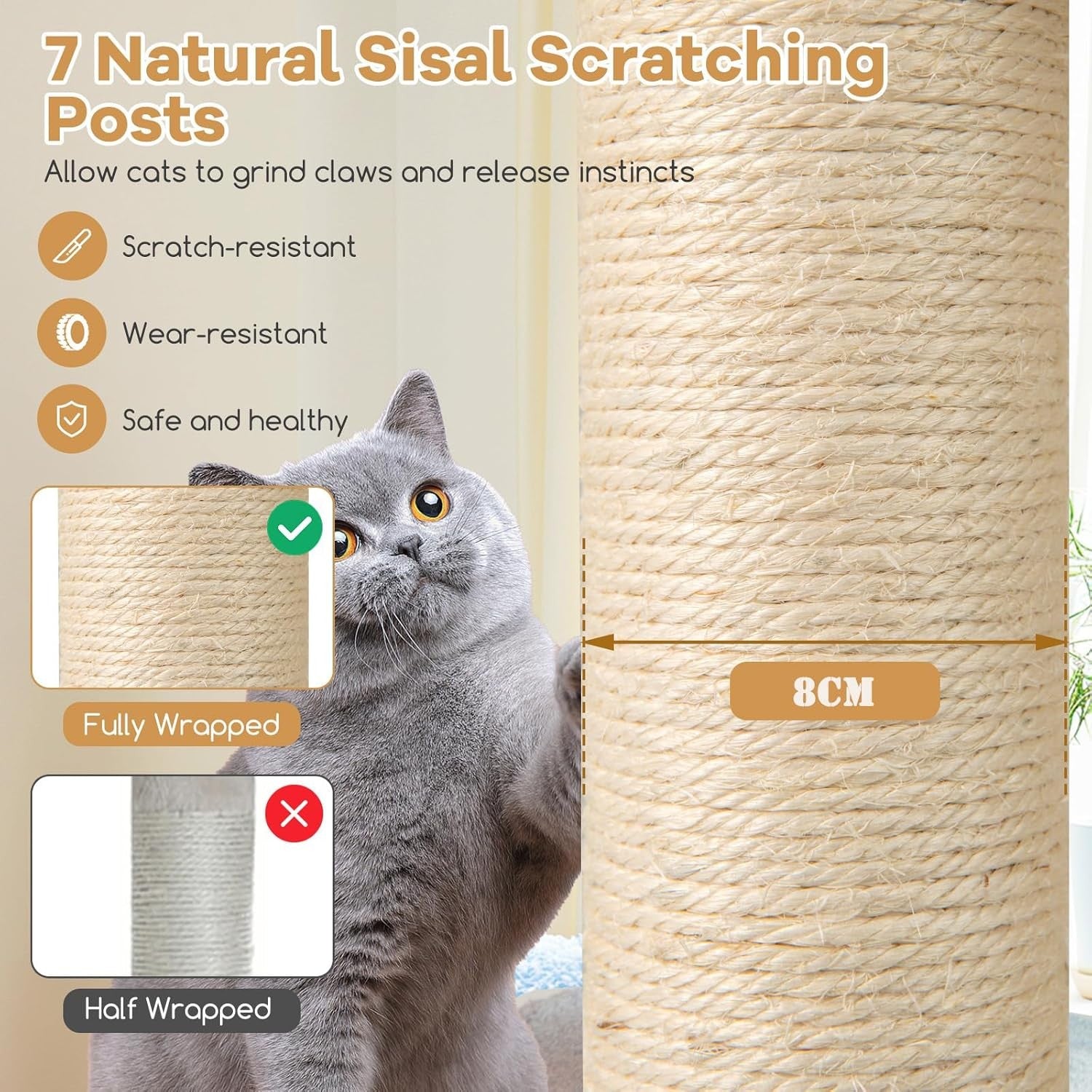 151cm Wooden Cat Tree with Condo Hammock Scratching Posts Indoor Climbing Tower