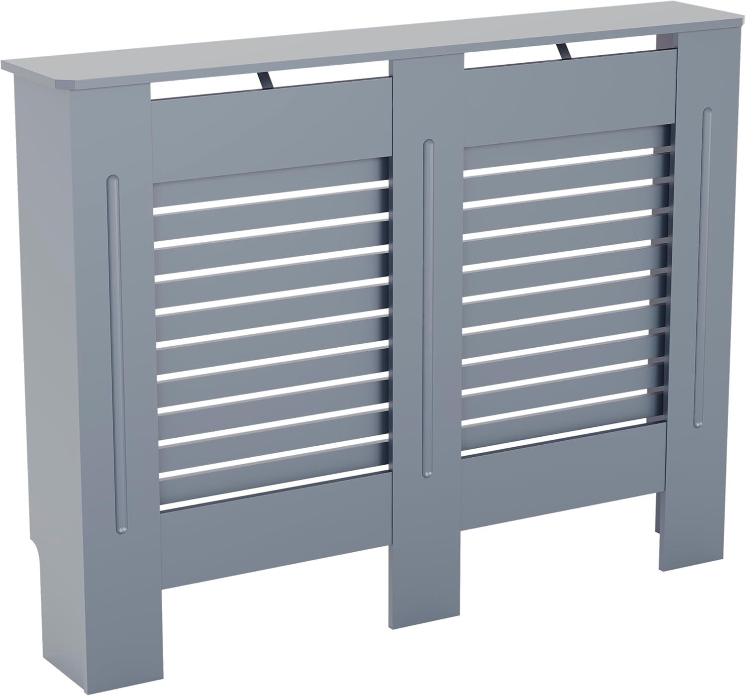 Medium Grey Radiator Cover 102x80x16cm Modern MDF Slatted Cabinet
