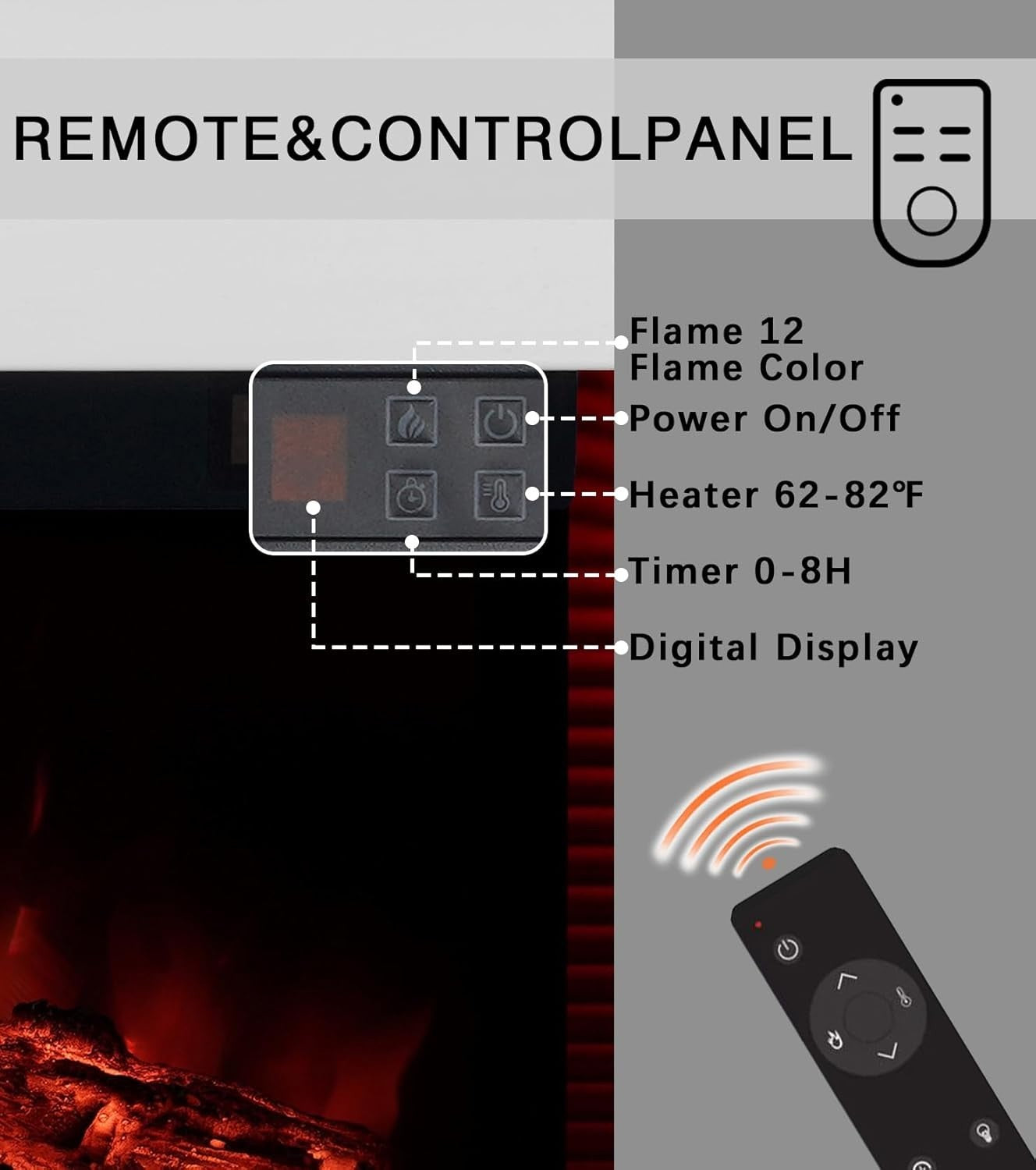 Wall Mounted Electric Fireplace LED Heater 12 Flames Remote WiFi 32"
