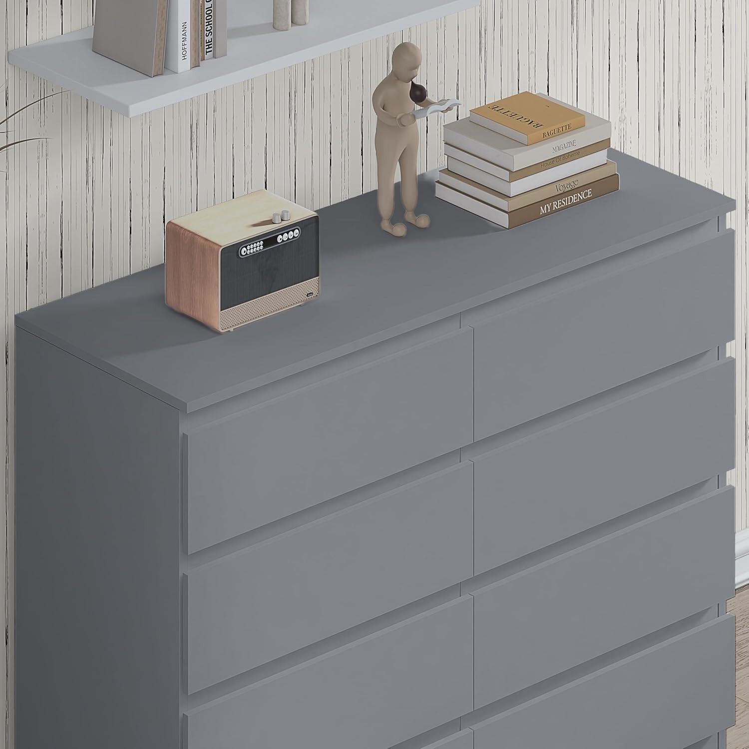 8 Drawer Chest of Drawers Grey Wide Storage Unit for Bedroom Clothes