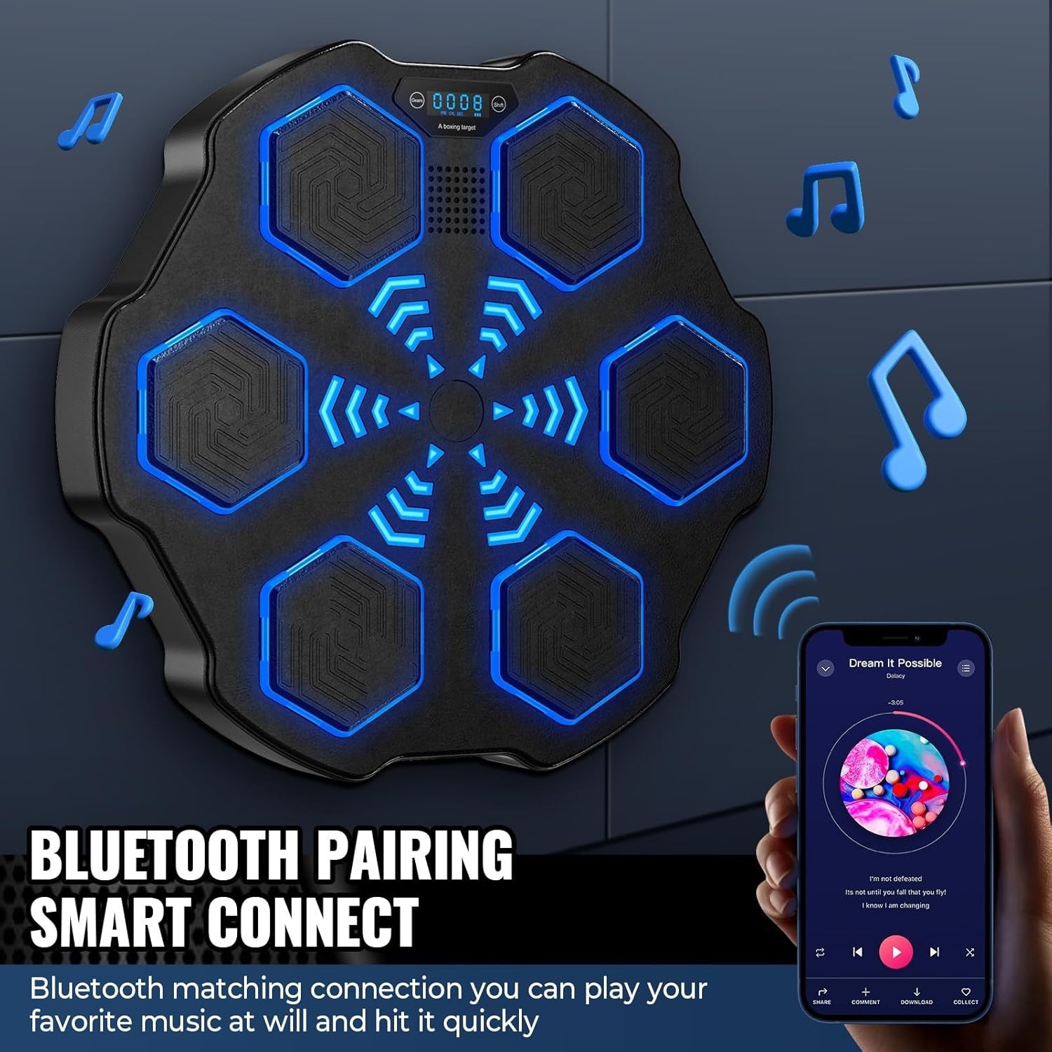 Smart Music Boxing Machine Black Blue LED Wall Punch Trainer with Gloves