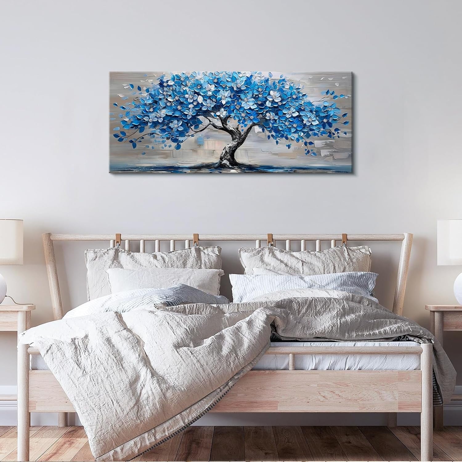 Blue Flower Tree Canvas Wall Art 50x120 cm Framed Large Living Room Decor