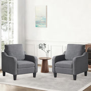 Set of 2 Mid Century Modern Accent Armchairs Linen Dark Grey