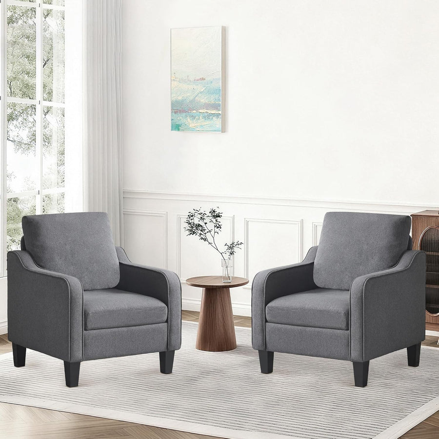 Set of 2 Mid Century Modern Accent Armchairs Linen Dark Grey