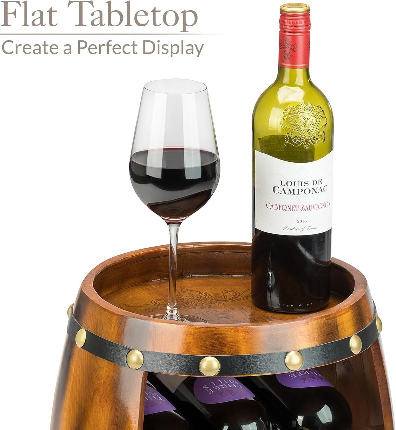 Rustic Wooden Wine Barrel Rack 8 Bottle Holder Free Standing Home Bar Storage
