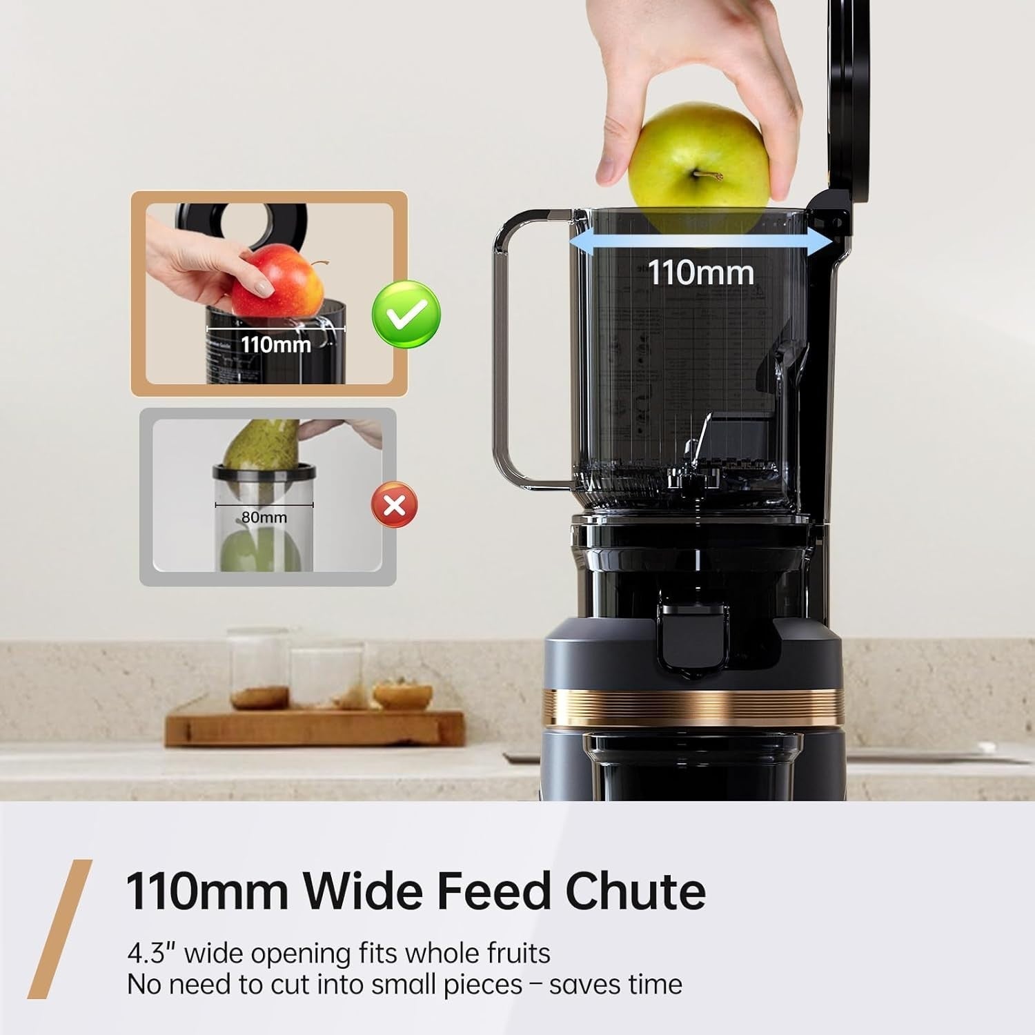 Cold Press Juicer Whole Fruit Slow Masticating 110mm Chute 150W