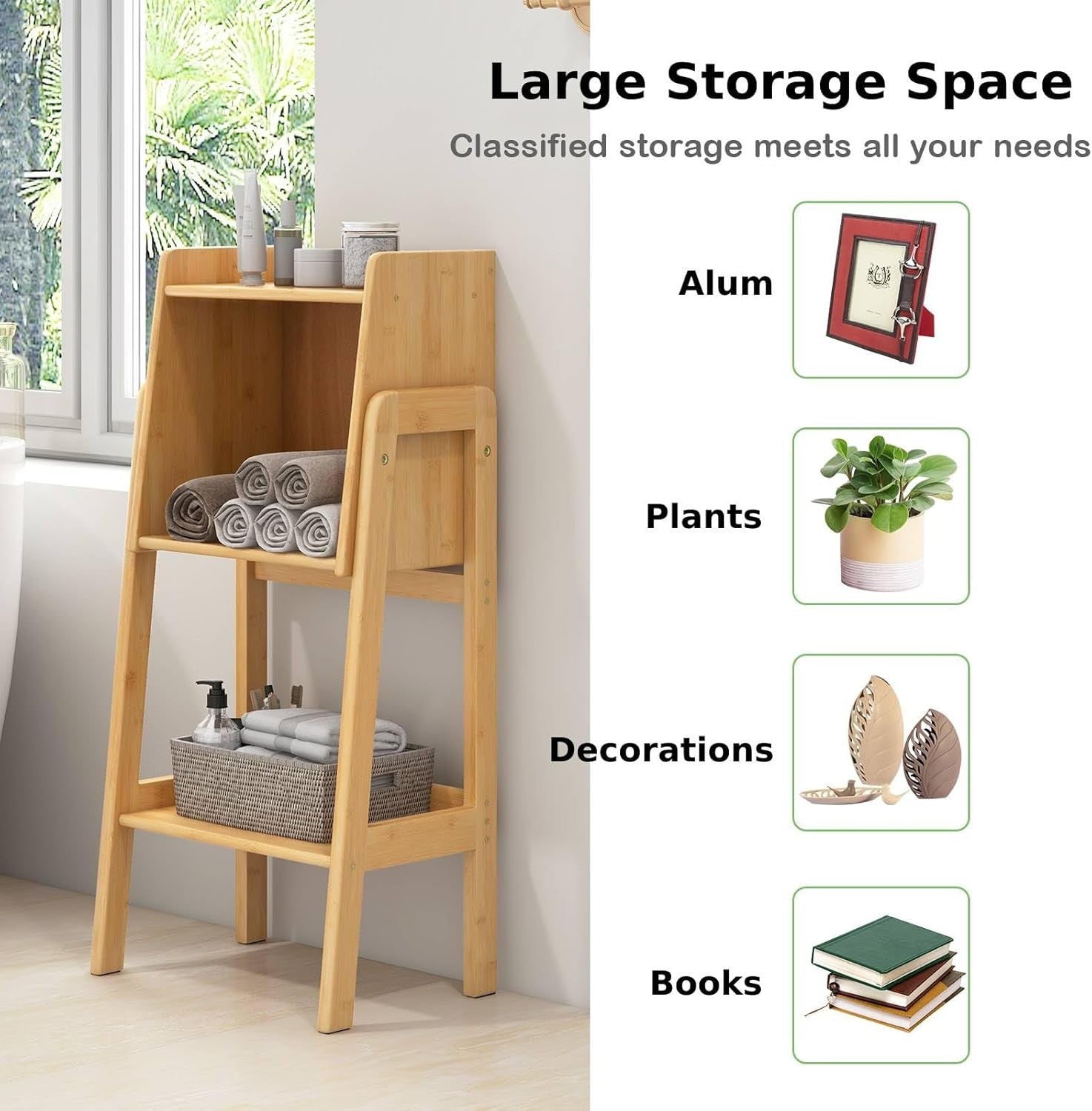 Bamboo 3/4 Tier Bookcase Storage Shelf Unit Wooden Display Rack for Home Office