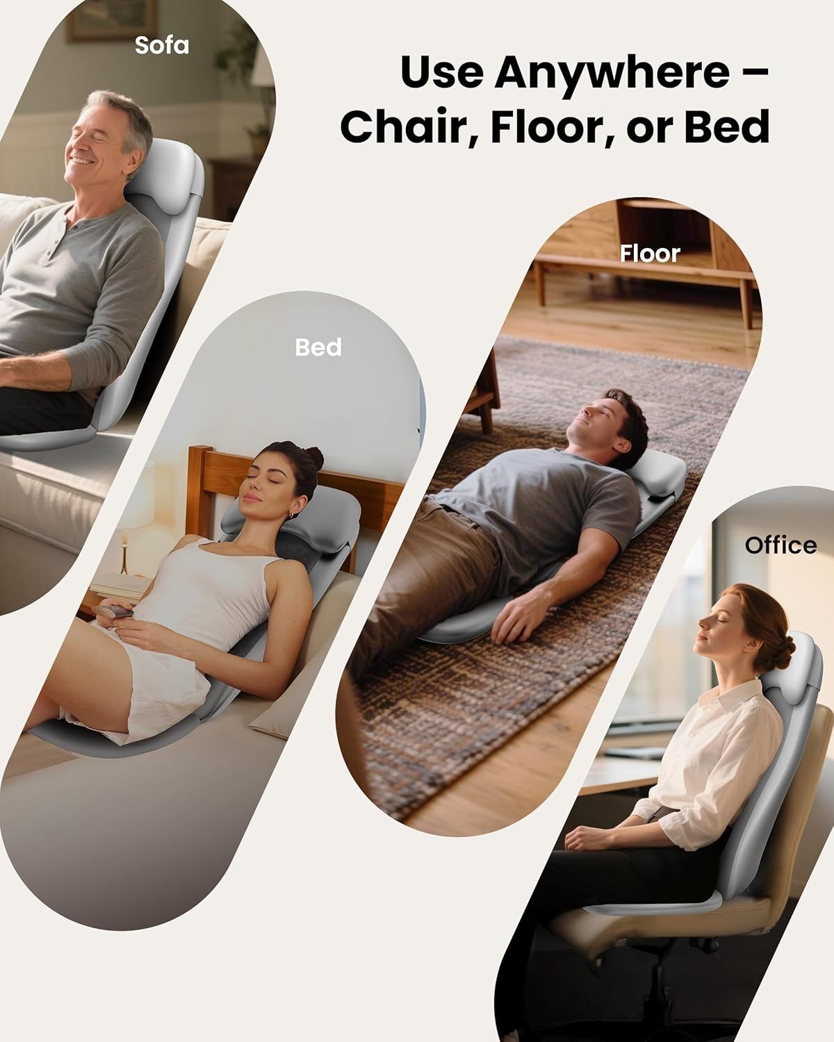 2D/3D Shiatsu Back Massager Heat Deep Kneading Full Back Chair Pad Vibration