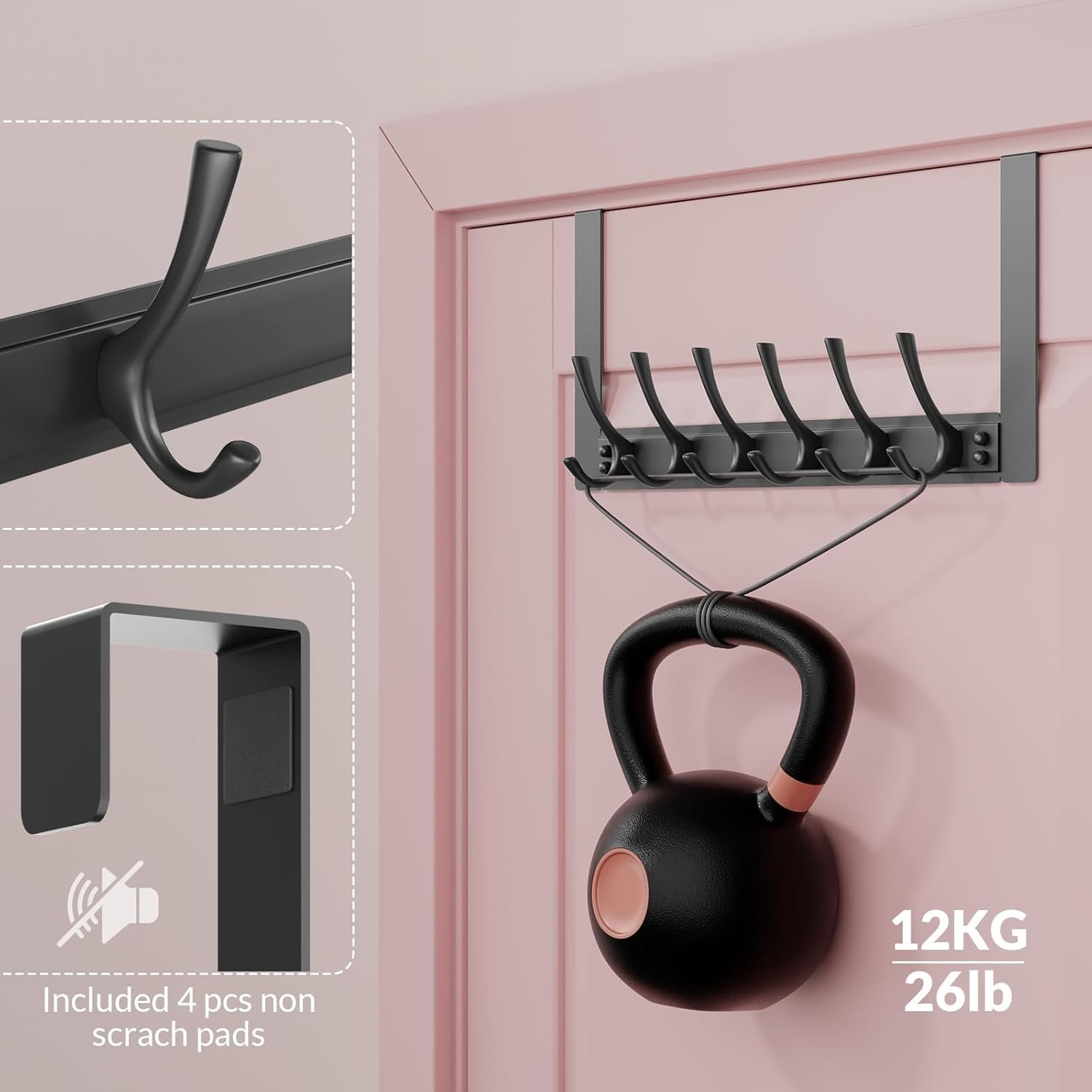 2 Pack Over Door Hook Rack 6 Hooks Heavy Duty Towel Coat Hanger Black