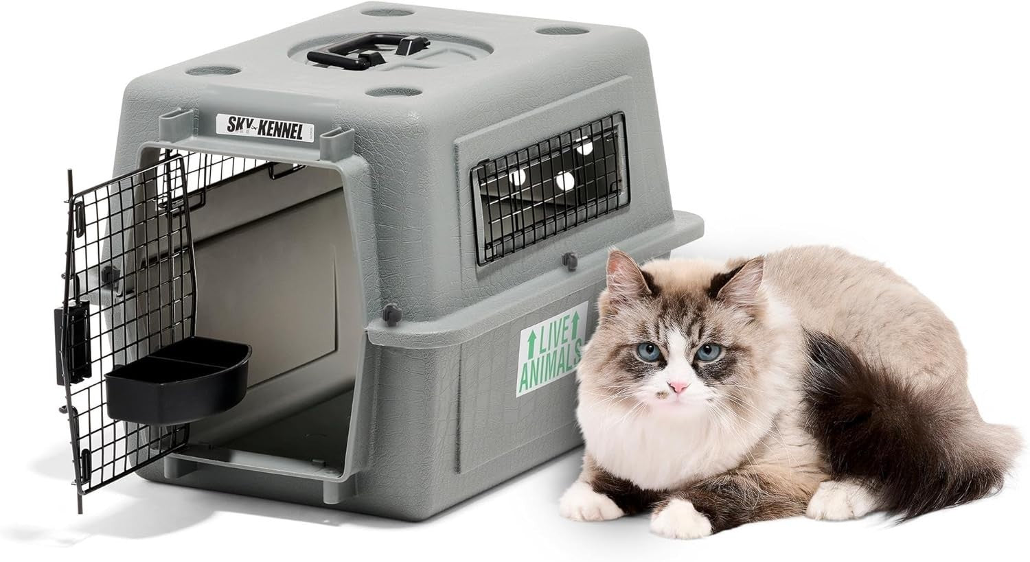 Hard Plastic Pet Carrier with Secure Doors for Safe Travel, Grey