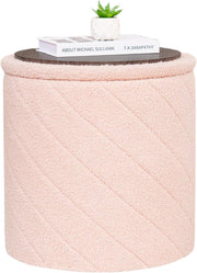 Pink Round Storage Ottoman Footstool 3-in-1 Seat with Lid 43x43x45cm