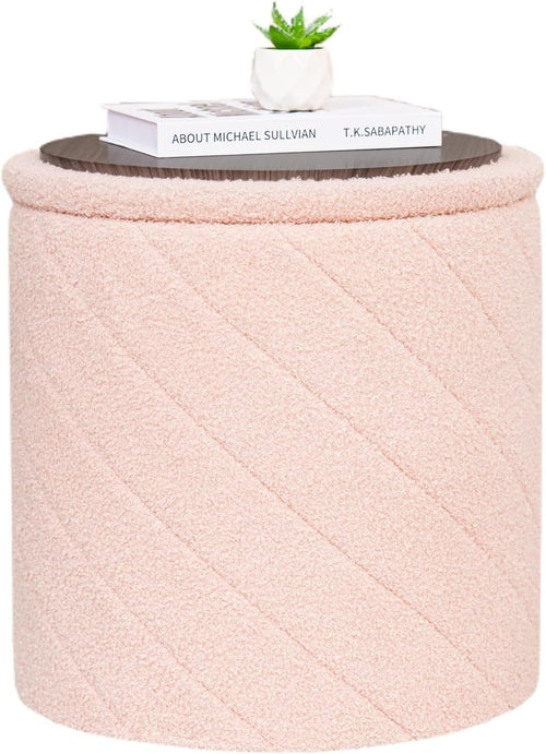 Pink Round Storage Ottoman Footstool 3-in-1 Seat with Lid 43x43x45cm