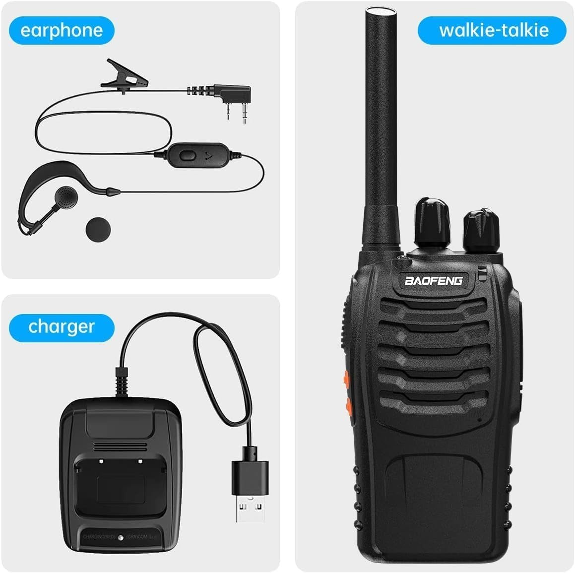 Long Range Walkie Talkies 3 Pack VOX Rechargeable 16CH w Earpieces