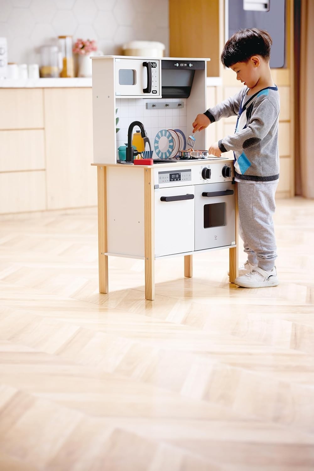 Kids Interactive Play Kitchen Lights Sounds Cooking Toy Set Accessories
