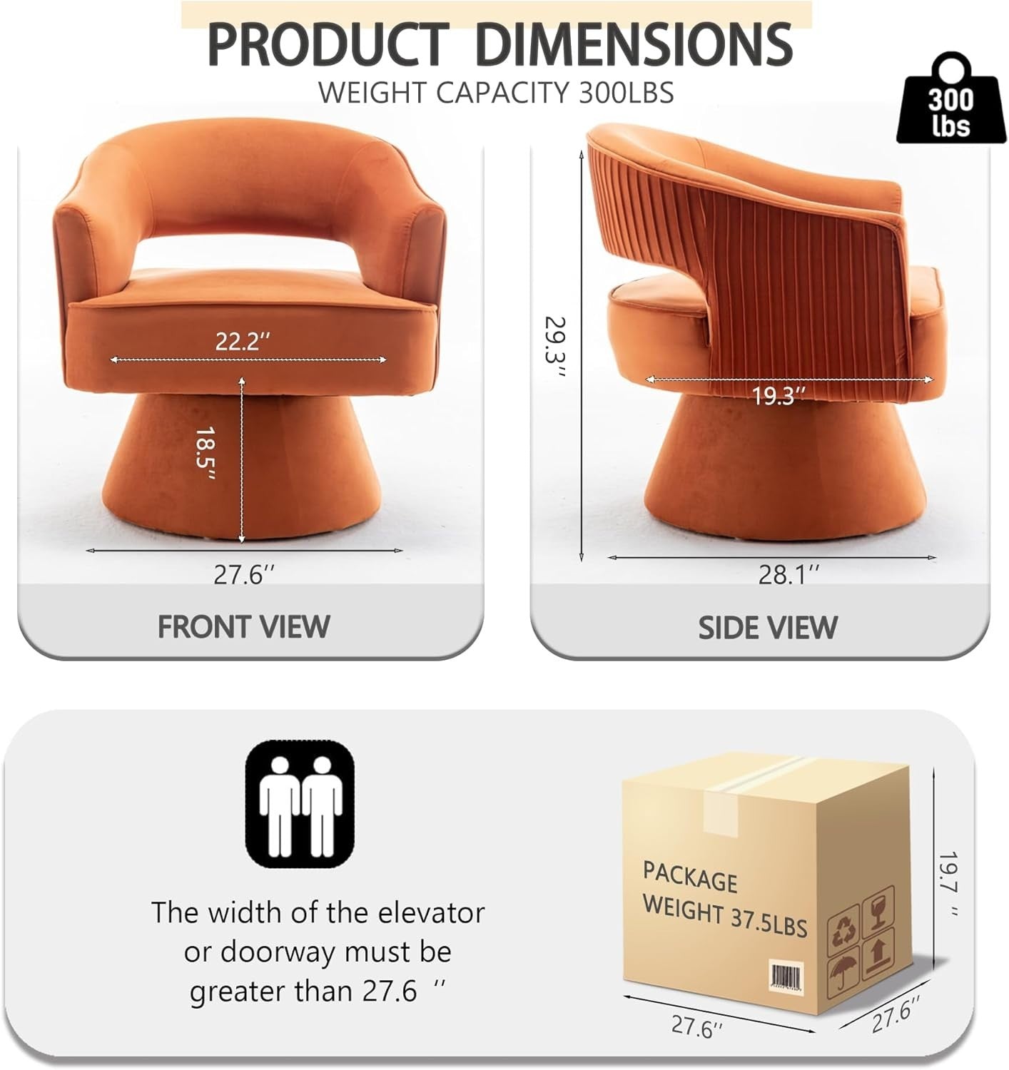 Velvet Swivel Barrel Chair 360° Accent Armchair Lounge Sofa Orange