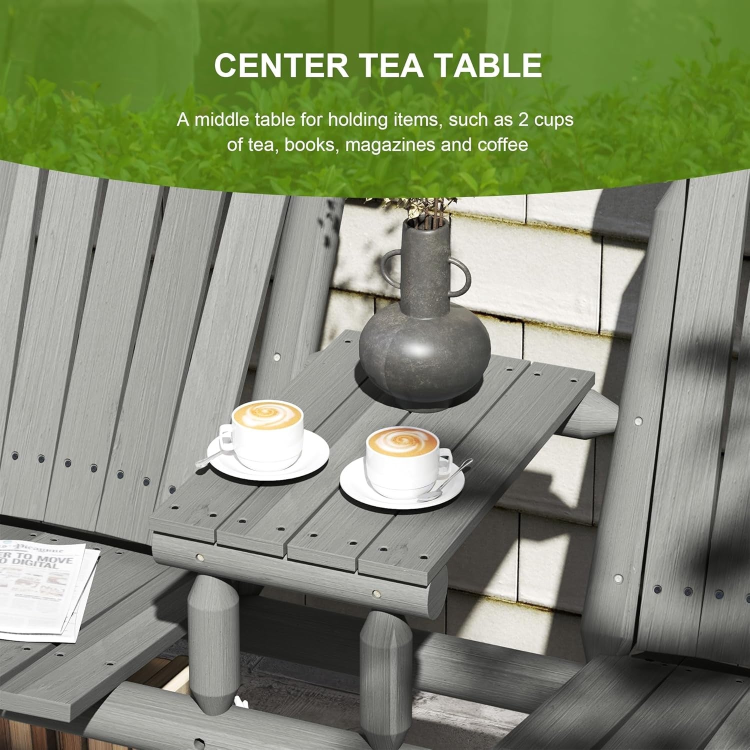 2 Seater Wooden Garden Bench with Middle Table Patio Loveseat Seat