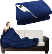 Electric Heated Throw Blanket Fleece Navy Sofa Bed Washable Warm Throw